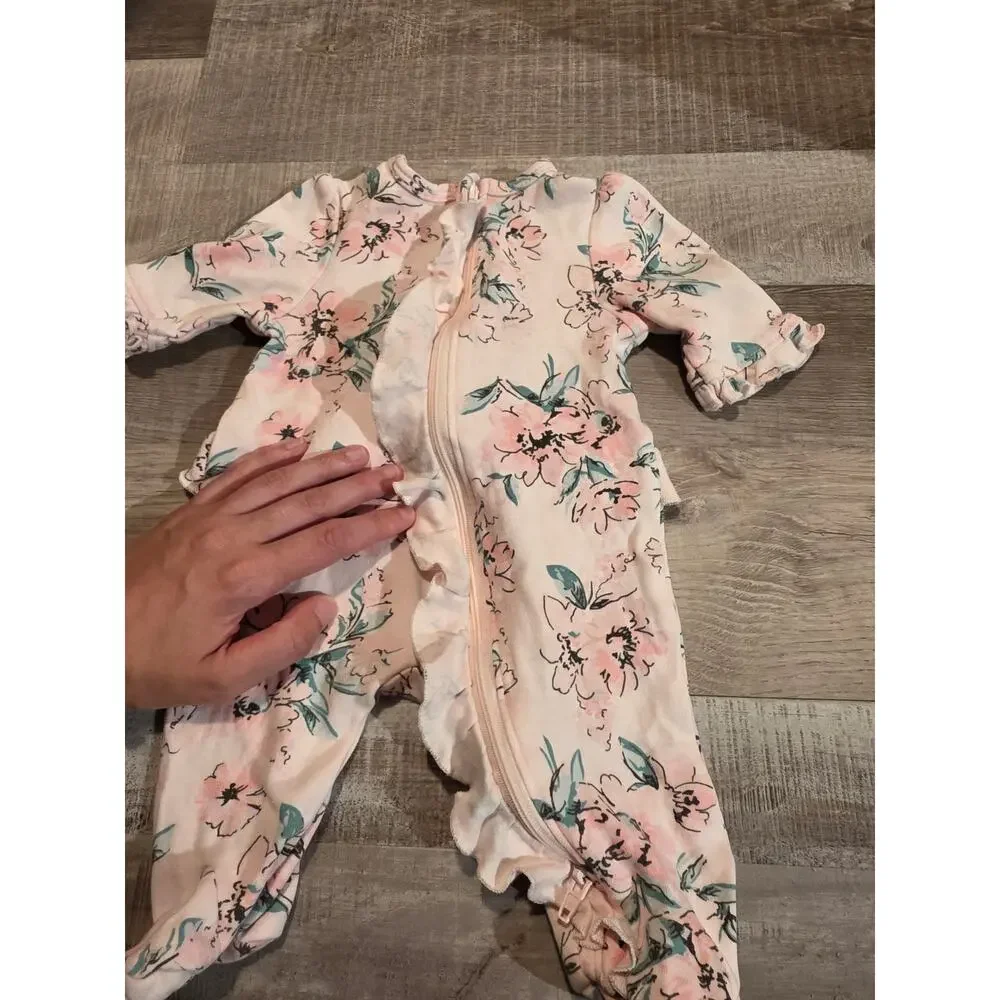 Little Me BUNDLE Floral Footed Onesie Zipper Newborn